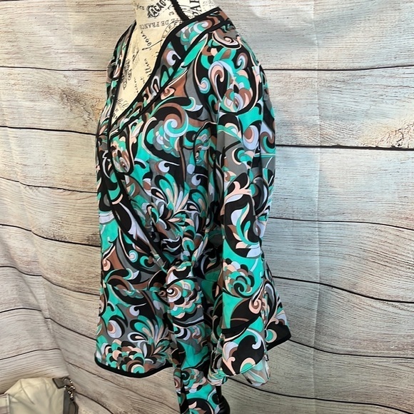 Nanette Lepore Silk Wrap Top Blouse NWT V-neck 3/4 Bell Sleeves Peplum Size 10 - Picture 5 of 13